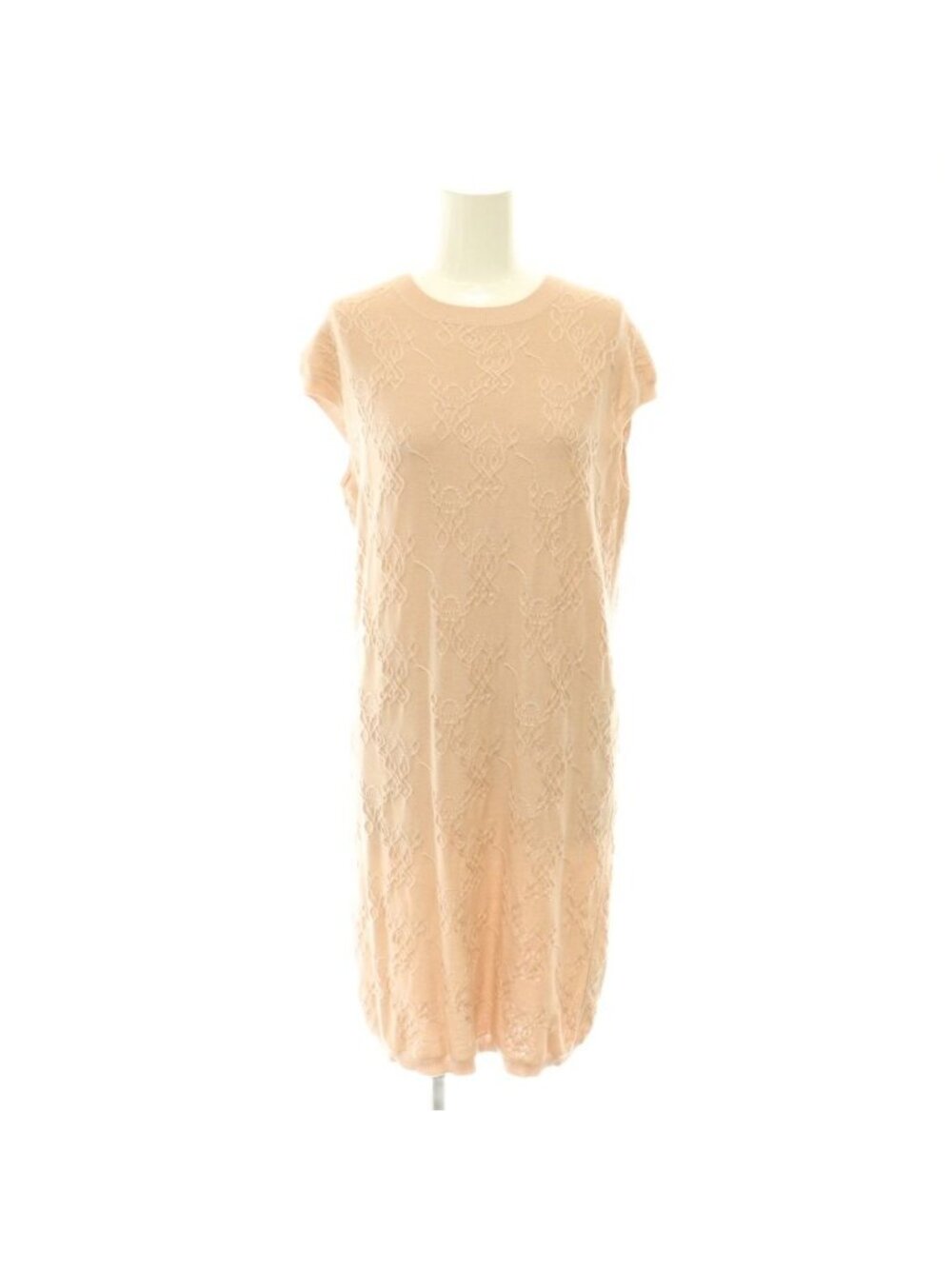 Hermes Silk Cashmere Knit Dress Knee-Length Short Sleeve Pink Beige 34